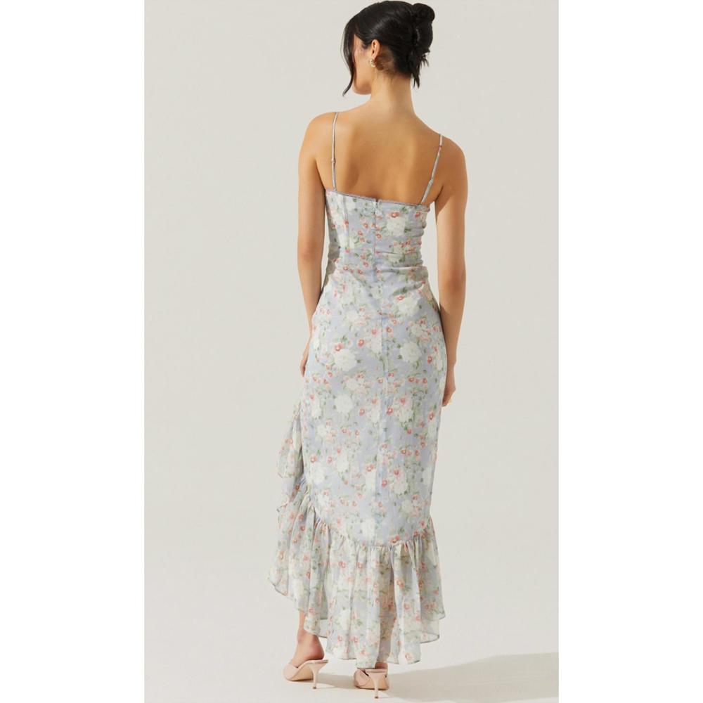 Astr Floral Midi Dress in Light Blue and Pastel Floral - Picture 3 of 3